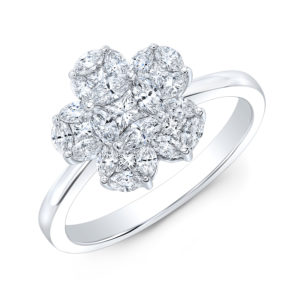 18K White Gold Floral Flower Cluster Diamond Ring