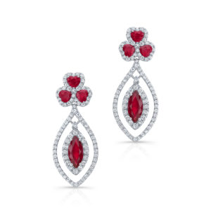 18K White Gold Ruby & Diamond Tear Drop Earrings