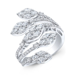 18K White Gold Fancy Floral Marquise Diamond Ring