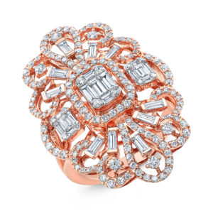 18K Rose Gold Fancy Emerald Cut Diamond Ring