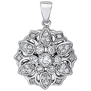 14Kw Round Flower Style Diamond Pendant 0.38 CT TW