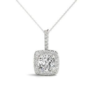 14Kw Diamond Rectangular Halo Pendant 1.20 CT TW