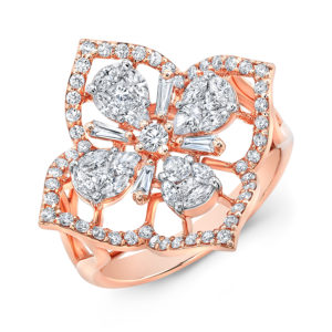 18K Rose Gold Fancy Floral Pear Shape Diamond Ring
