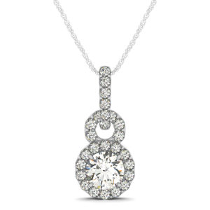 14Kw Round Diamond Halo Pendant 1.37 CT TW