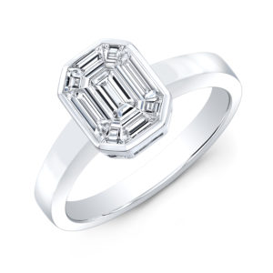 18K White Gold Bezel Set Emerald Cut Diamond Ring