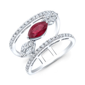 18K White Gold Wide Marquise Ruby & Diamond Ring