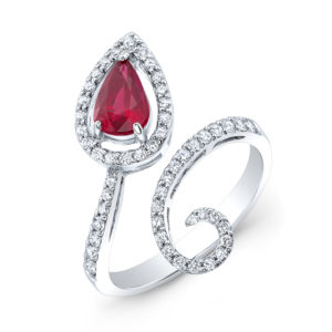 18K White Gold Pear Shape Ruby & Diamond Ring