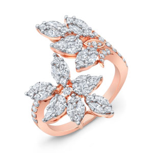 18K Rose Gold Fancy Floral Marquise Shape Diamond Ring