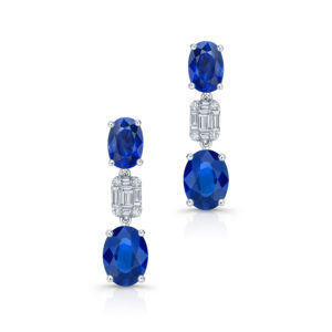 18K White Gold Sapphire & Diamond Tear Drop Earrings