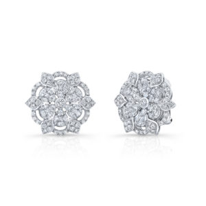 18K White Gold Fancy Floral Petal Diamond Earrings