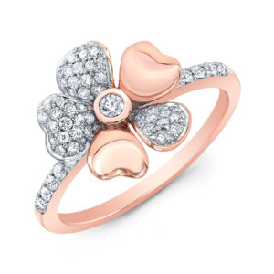 18K Rose Gold Flower Petal Ring With Diamonds
