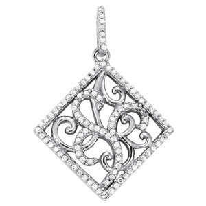 14Kw Floral Square Diamond Pendant 0.50 CT TW