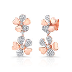 18K Rose Gold Flower Petal Earrings With Diamonds