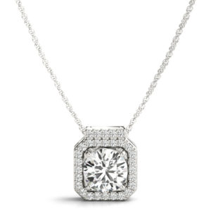 14Kw Square Diamond Halo Pendant 1.16 CT TW