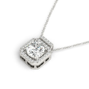 14Kw Square Diamond Halo Pendant 1.16 CT TW