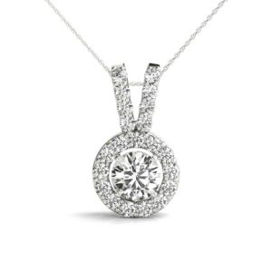 14 Kw Round 2 Prong Halo Diamond Pendant 1.33 CT TW