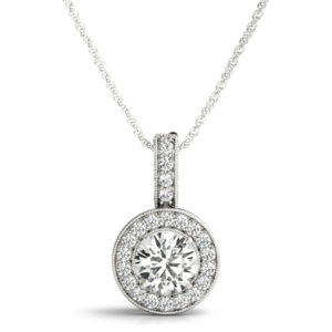 14 Kw Round Halo Diamond Pendant 1.00 CT TW