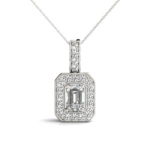 14Kw Rectangular Halo Diamond Pendant 0.25 CT TW