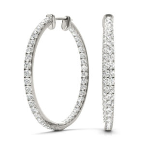 14Kw Oval Diamond Hoop Earrings In & Out 0.50 CT TW