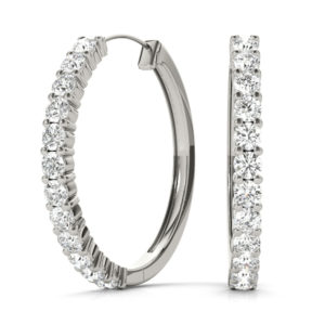 14Kw Round Diamond Hoop Earrings 1.00 CT TW