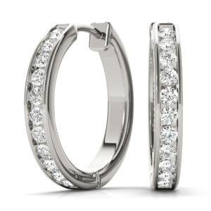 14Kw Round Diamond Hoop Earrings 1.00 CT TW