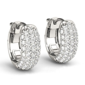 14Kw 5 Row Pave Diamond Hoop Earrings 0.75 CT TW