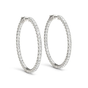 14Kw Round Diamond Hoop Earrings In & Out 1.75 CT TW