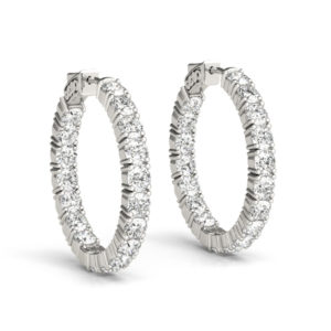 14Kw Round Diamond Hoop Earrings In & Out 6.00 CT TW