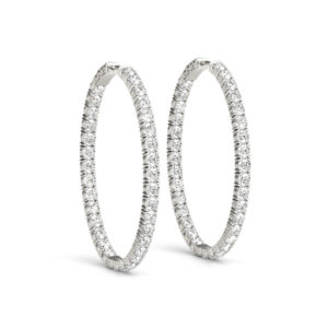 14Kw Oval Diamond Hoop Earrings In & Out 5.5 CT TW