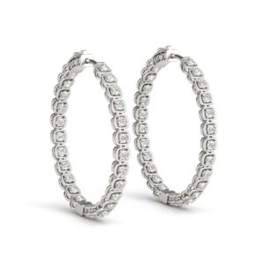 14Kw Round Diamond Hoop Earrings In & Out 2.66 CT TW