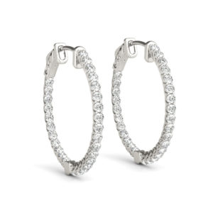 14Kw Diamond Round Hoop Earrings In & Out 10.00 CT TW