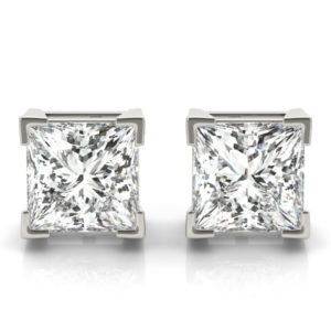 14Kw Princess Diamond Stud Earrings 2.50 CT TW