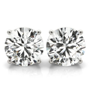 14Kw Round Diamond Stud Earrings 3.00 CT TW Screw Back