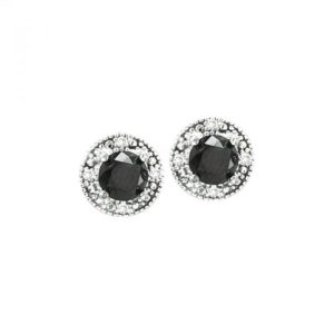 14k Black And White Diamond Halo Earring
