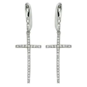14K Diamond Cross Dangle Earrings
