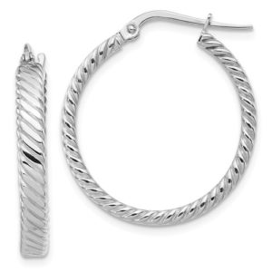 14K White Gold 3.25mm Patterned Hoop Earrings