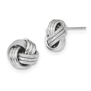 14k White Gold Polished Textured Love Knot Post Earrings