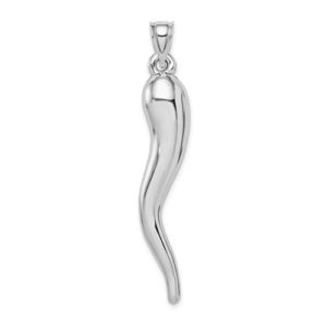 14k White Gold Hollow Italian Horn Pendant