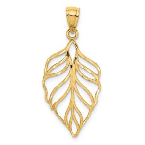 14K Leaf D/C Dangle Pendant