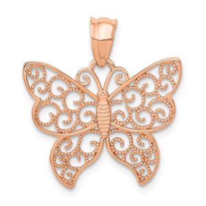 14k Rose Gold Polished Filigree Butterfly Pendant