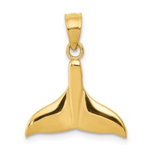 14k Solid Polished Open-Backed Whale Tail Pendant
