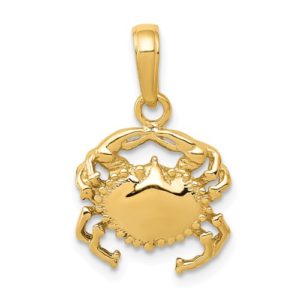 14k Solid Polished Open-Backed Crab Pendant