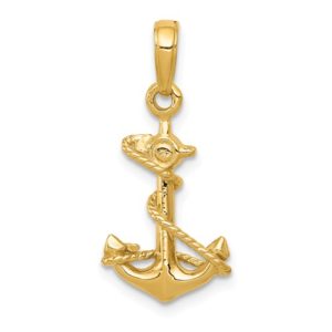 14k 3-D Anchor With Rope Pendant
