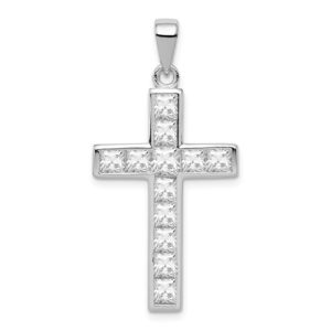 Sterling Silver Rhodium-plated CZ Cross Pendant