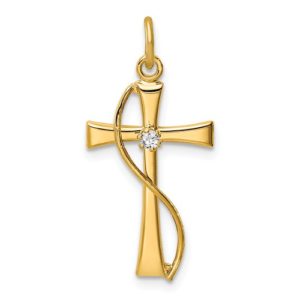 Sterling Silver Gold Tone And CZ Cross Pendant