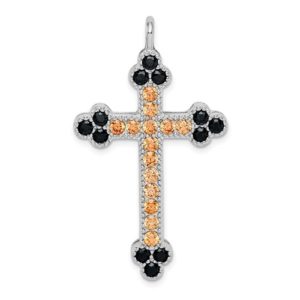 Sterling Silver Rhodium-Plated Multi-Color Crystal Budded Cross