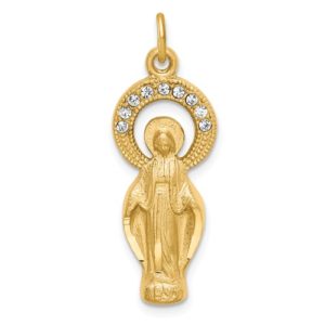 Sterling Silver Gold Tone And CZ Miraculous Medal Pendant