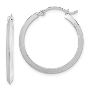 14K Polished White Gold Hoop Earrings