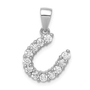 Sterling Silver Rhodium-Plated Horseshoe CZ Pendant