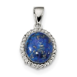 Sterling Silver Rhodium-Plated Polished With Lapis And White Topaz Pendant